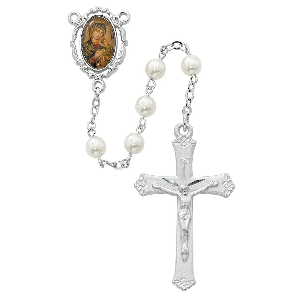 Our Lady of Perpetual Help Rosary - Pearl like Glass Boxed