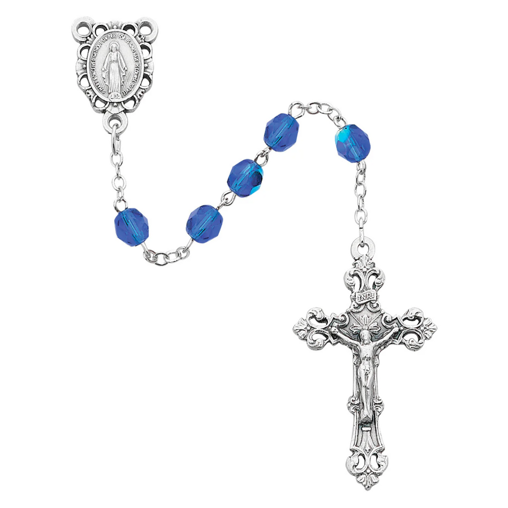 Birthstone Rosary - Dark Blue Glass September Rosary Boxed
