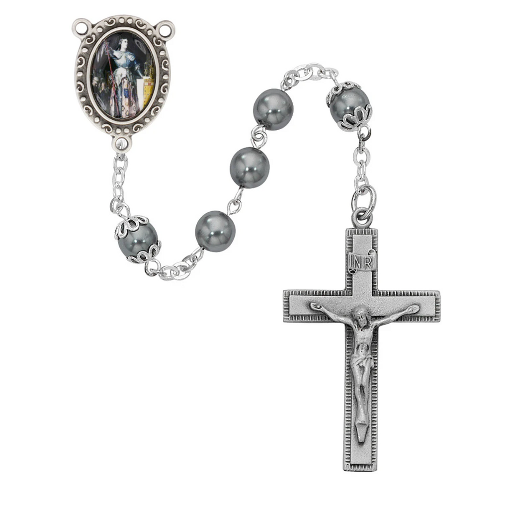 Joan Rosary - Gray Glass St Joan of Arc Rosary, Boxed