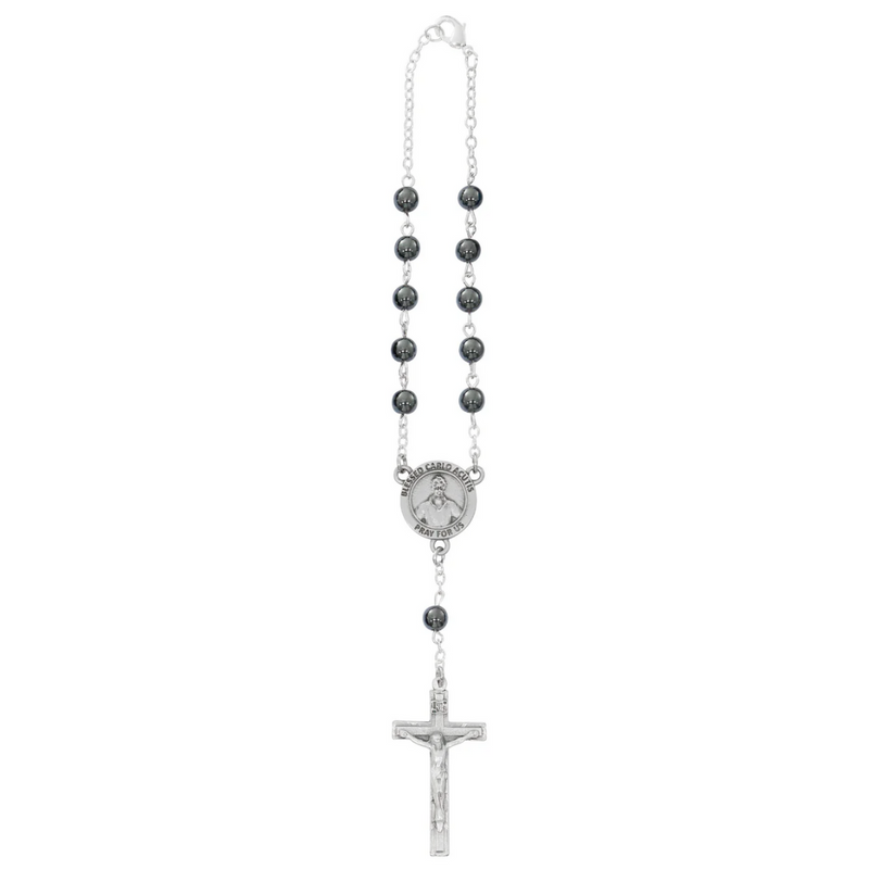 Auto Rosary - Bl. Carlo Acutis Centerpiece Car Rosary with Hematite Beads