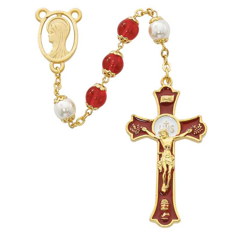 Holy Mass Crucifix Rosary - Red Boxed