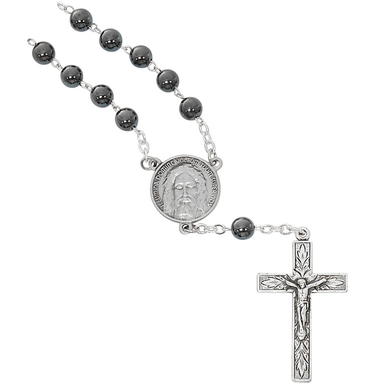 Auto Rosary - Holy Face Centerpiece Car Rosary with Hematite Beads