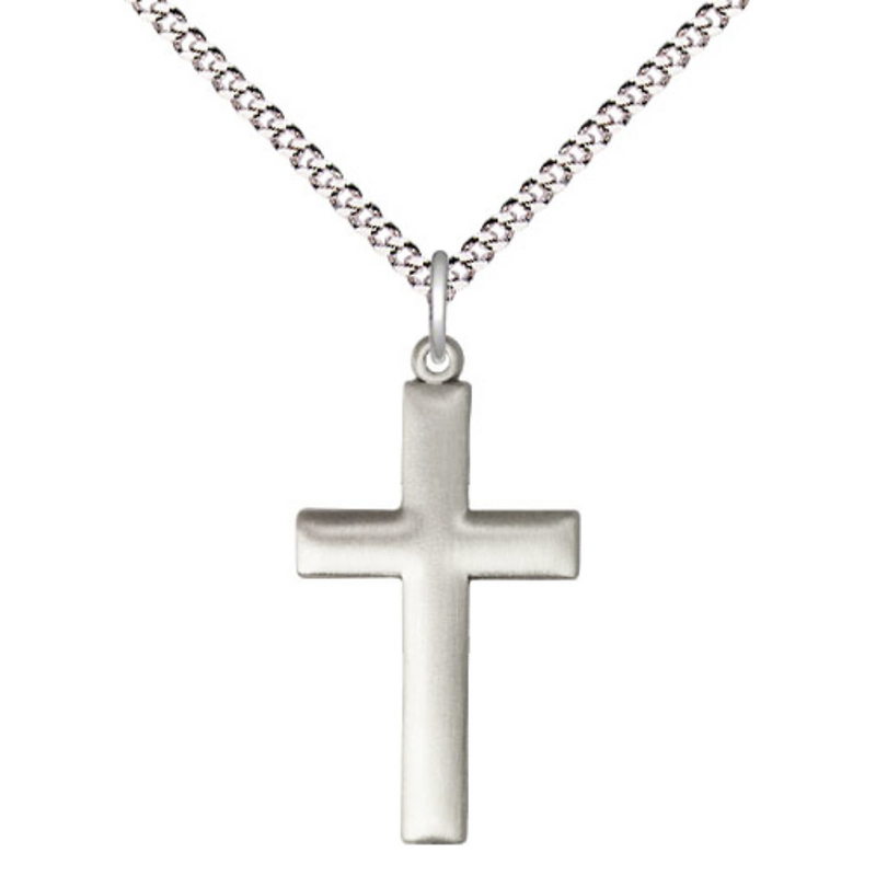 Cross on Matte Finish Sterling Necklace 18"