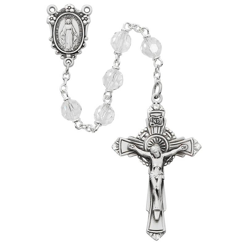Rosary - Crystal Tin Cut and Sterling Silver Rosary Boxed