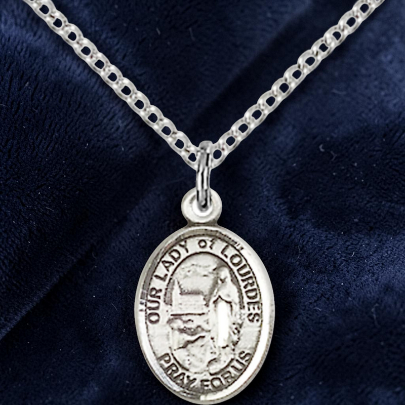 Our Lady of Lourdes Necklace Sterling or Gold - 18" Chain | Bliss
