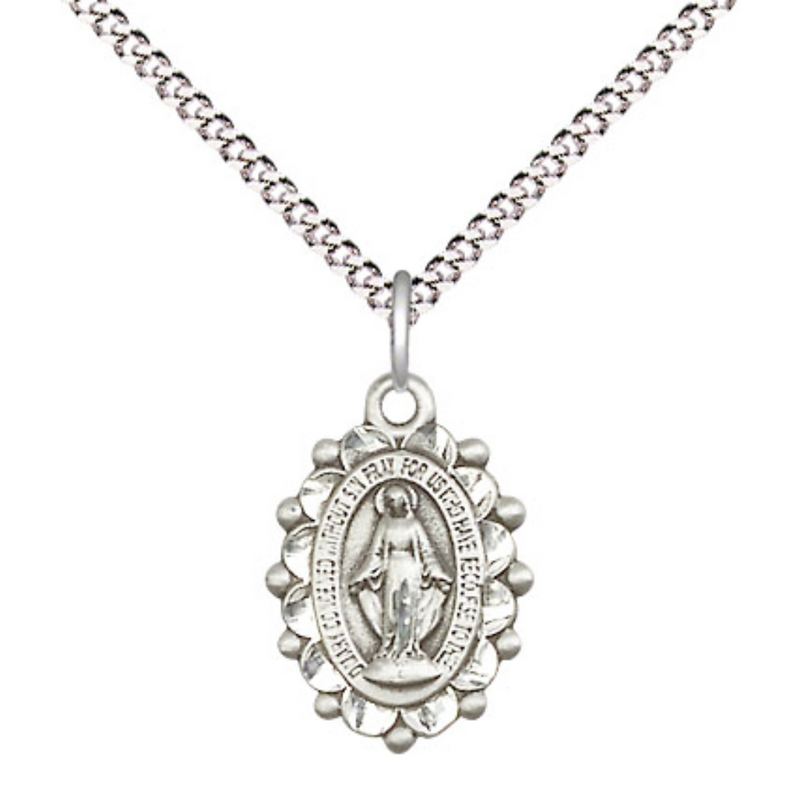 Sterling Silver Miraculous Medal Necklace 18"