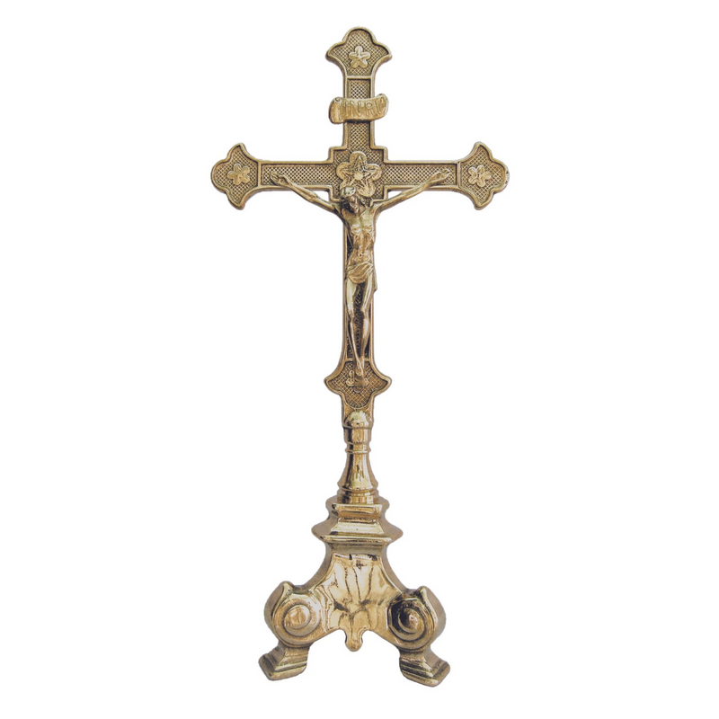 Standing Crucifix in Shiny Brass | 13"
