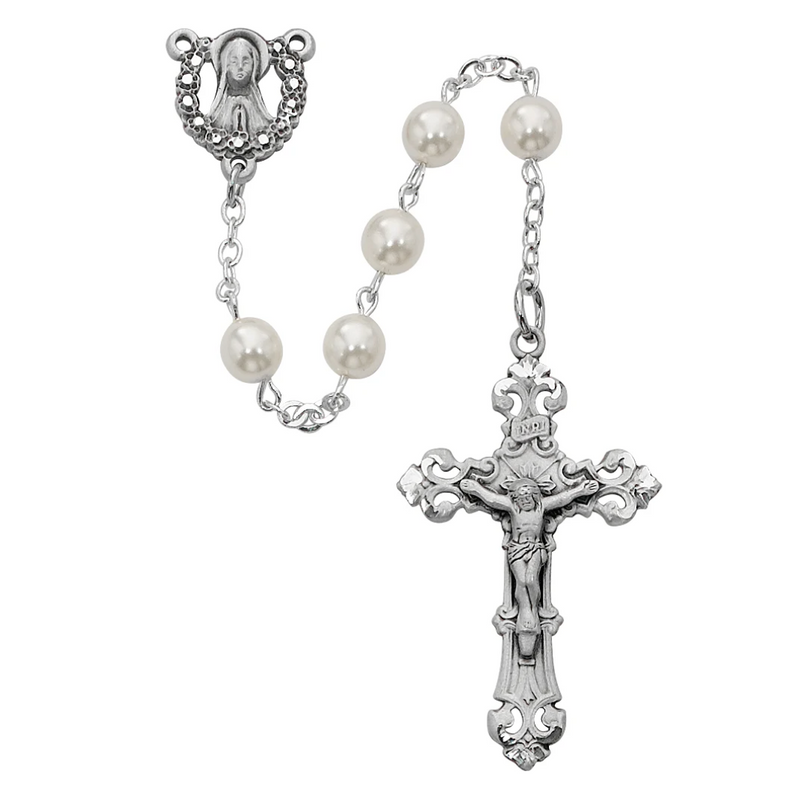 Rosary - Pearl like Glass Rosary Boxed