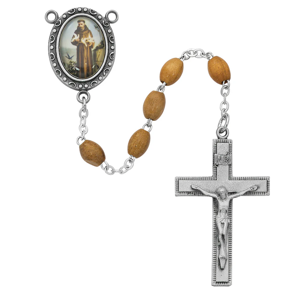 Francis Rosary - Olive Wood St Francis Rosary Boxed