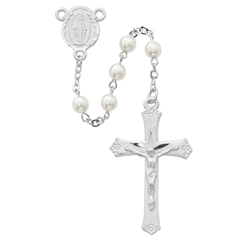 Rosary - Pearl like Glass Rosary Boxed