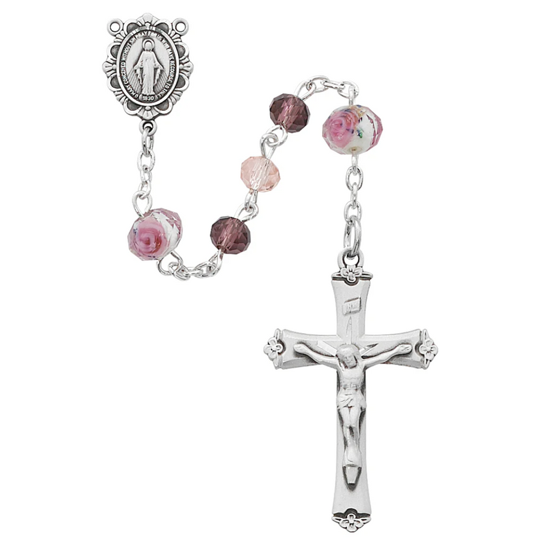 Rosary - Pink Multi Tin Cut Crystal Rosary Boxed