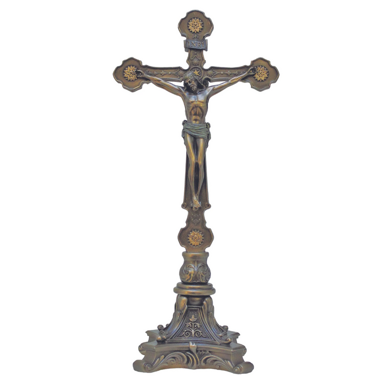 Double-Sided Bronze Tabletop Crucifix 12.5"