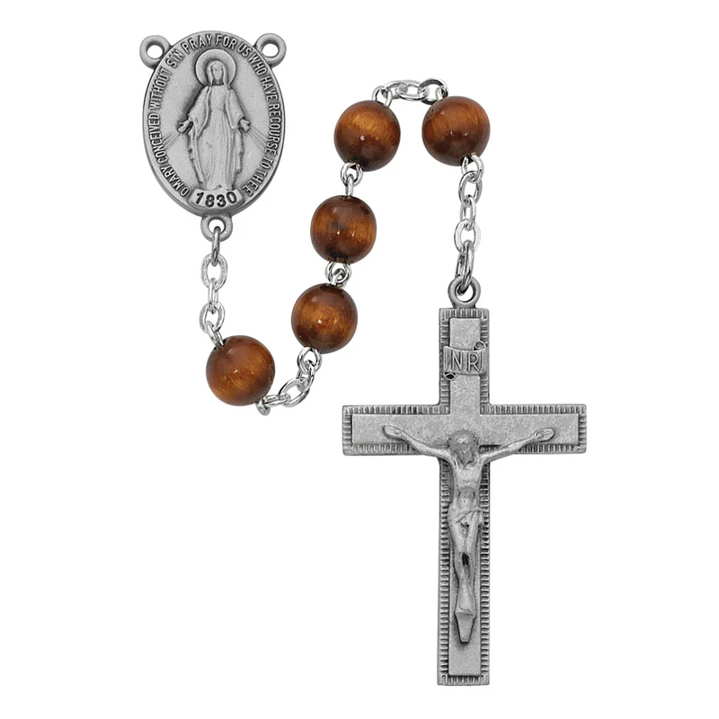 Rosary - Brown Round Wood Rosary Boxed