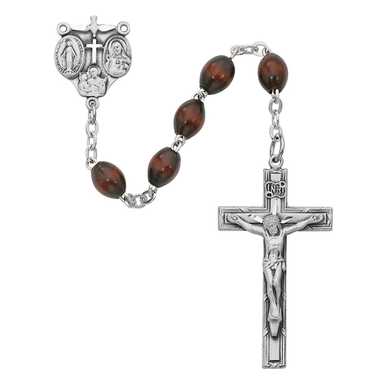 Rosary - Brown Oval Wood Rosary Boxed