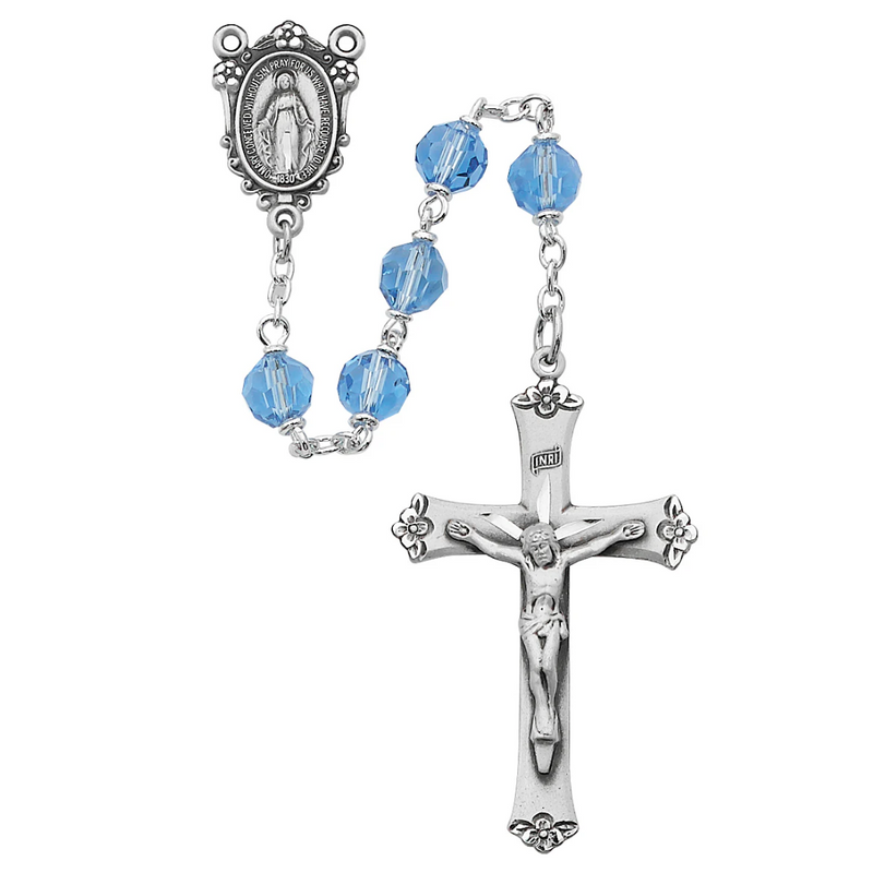 Rosary - Blue Tin Cut Crystal and Sterling Silver Rosary Boxed