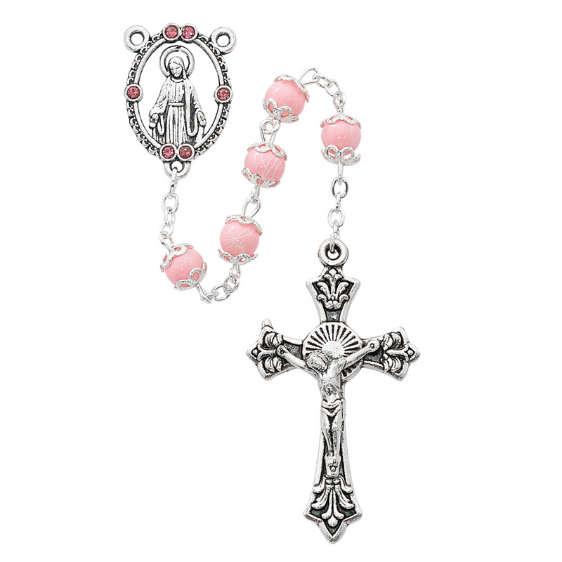 Rosary - Pink Capped Rosary Boxed