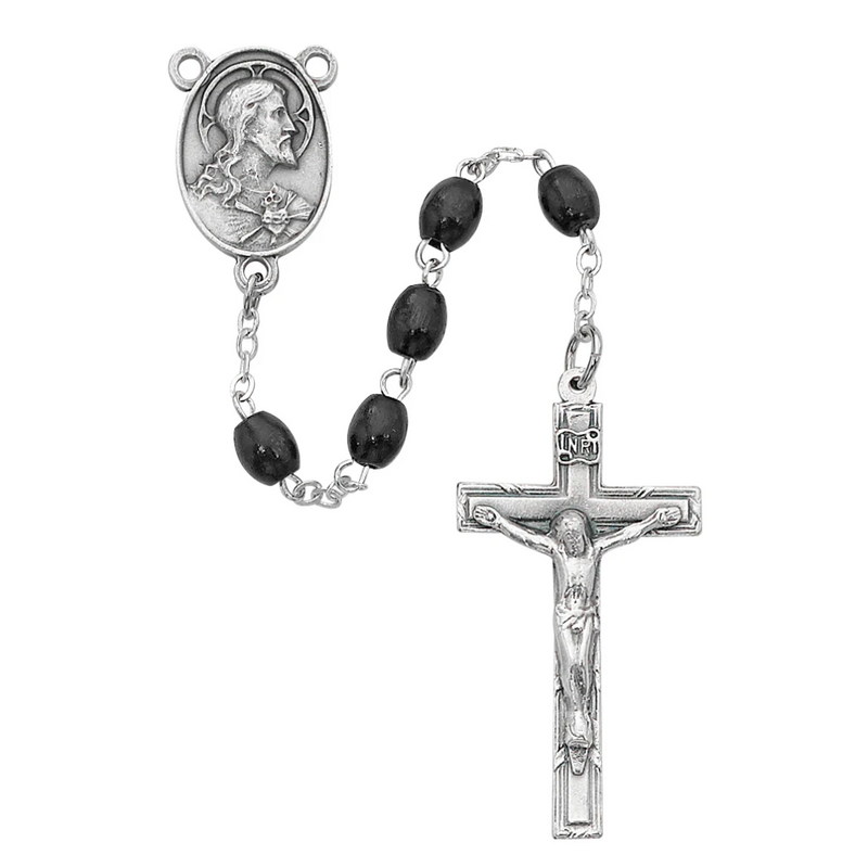 Rosary - Black Oval Wood Rosary Boxed