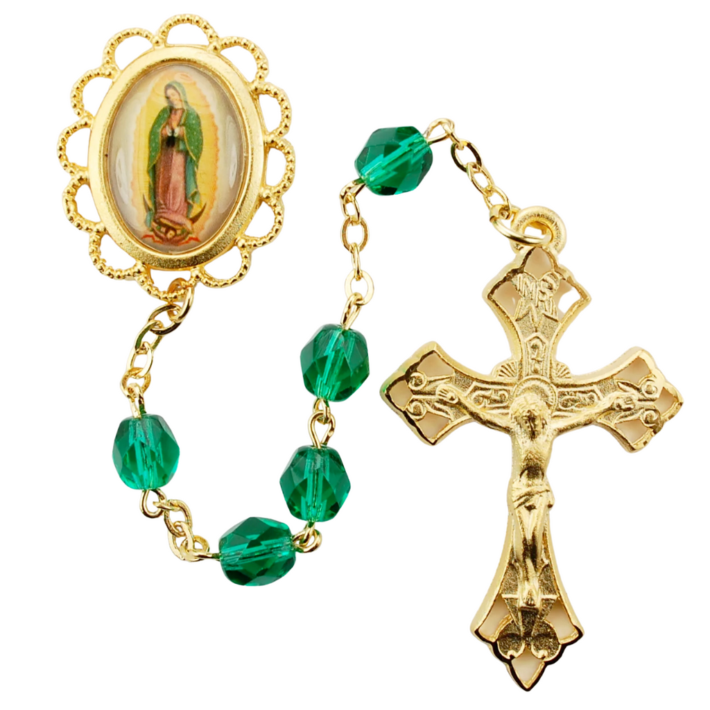 Our Lady of Guadalupe Rosary - Green Boxed