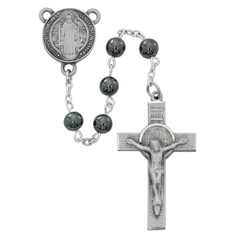 Benedict Rosary - Hematite St. Benedict Rosary Boxed