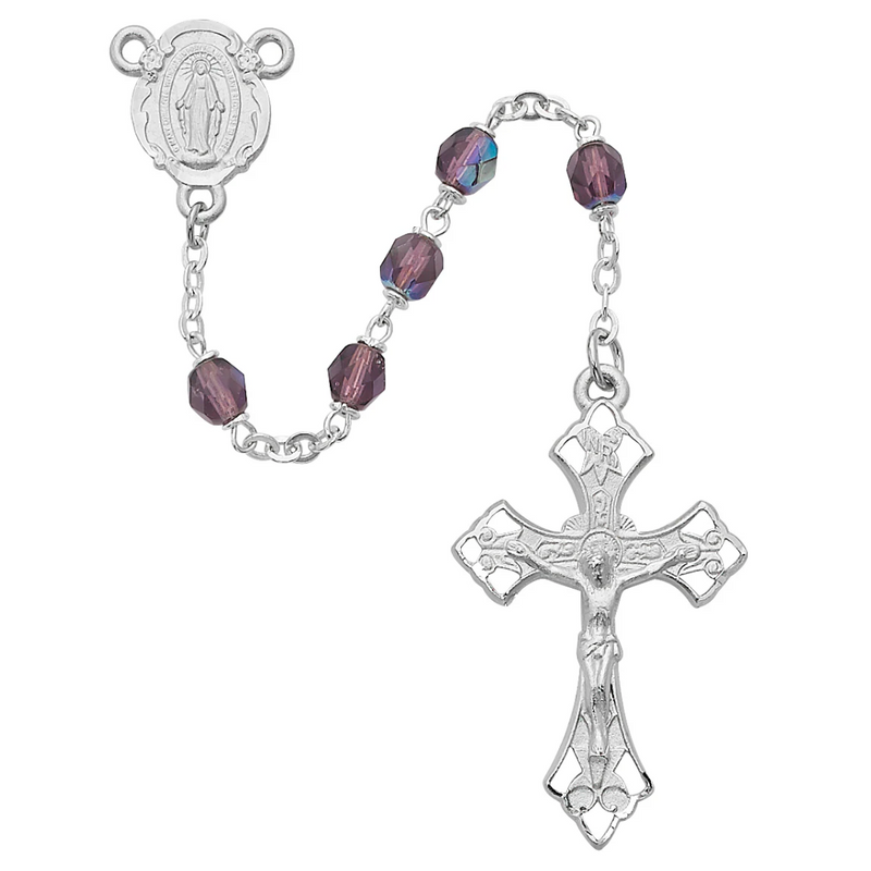 Rosary - Purple Aurora Glass Rosary Boxed