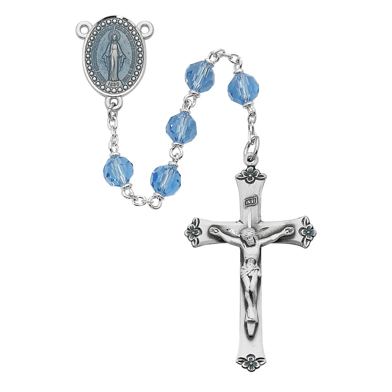 Rosary - Blue Tin Cut Crystal Rosary Boxed