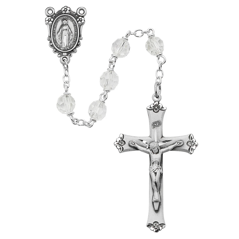 Rosary - Crystal Tin Cut and Sterling Silver Rosary Boxed