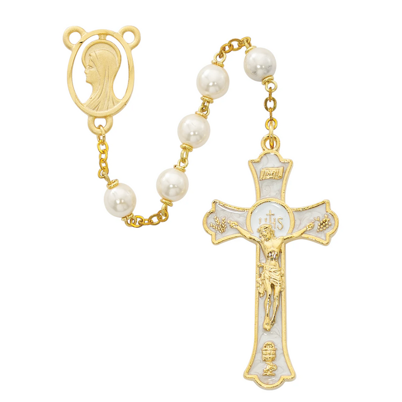 Holy Mass Crucifix Rosary - Pearl like Boxed