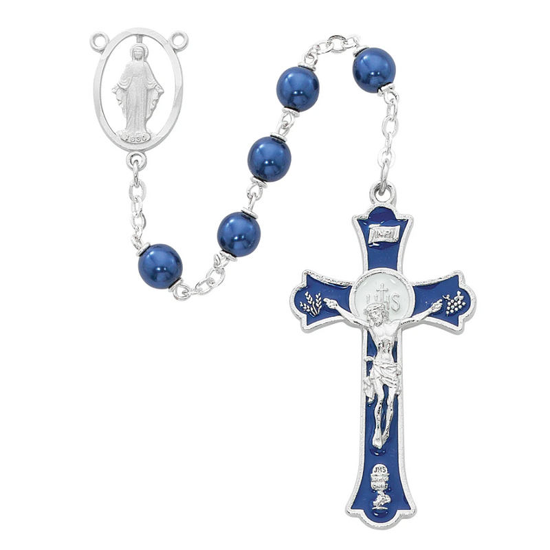 Holy Mass Crucifix Rosary - Blue Pearl Boxed