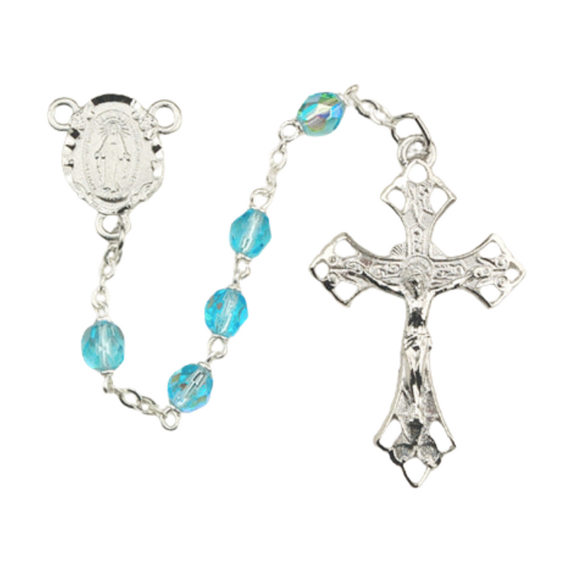 Rosary - Aqua Aurora Glass Rosary Boxed