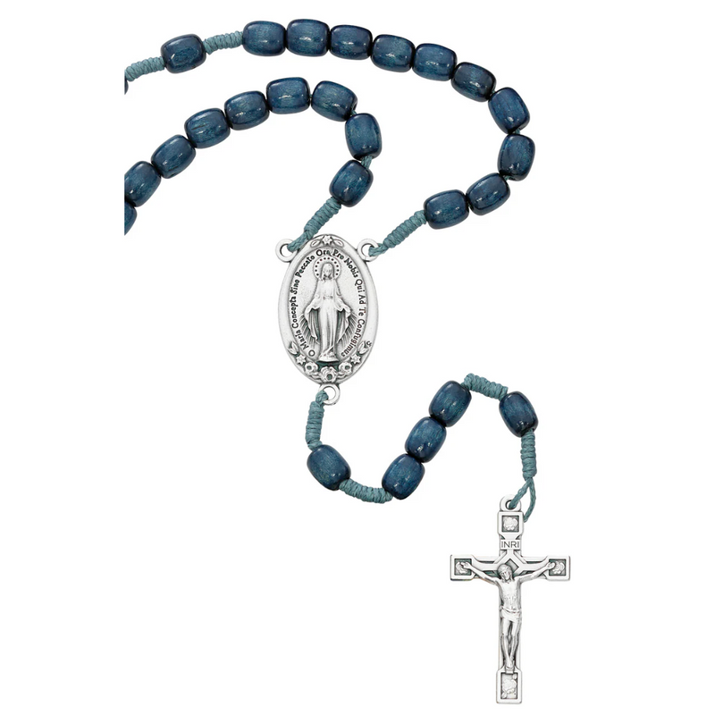 Large Blue Wood Beads Rosary