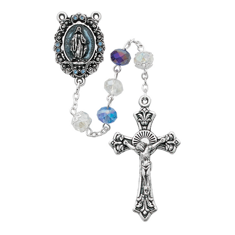 Rosary - Blue Multi Crystal Rosary Boxed
