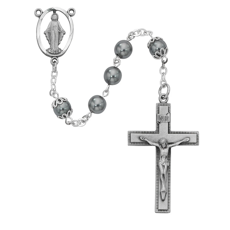 Rosary - Imitation Hematite Rosary Boxed