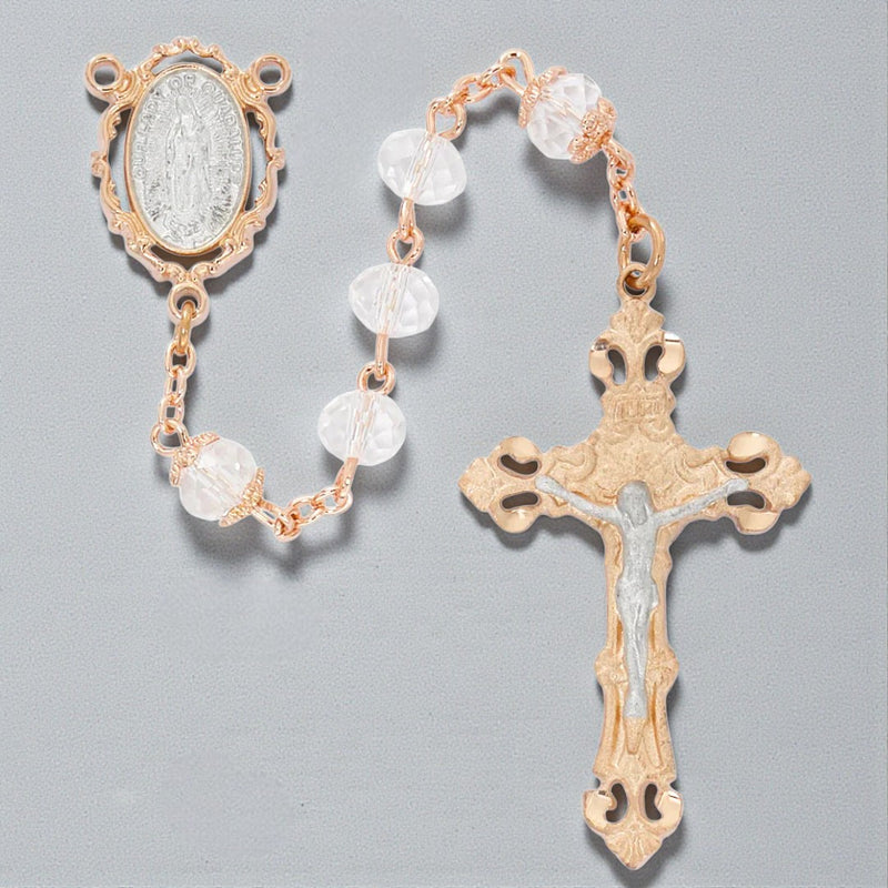 Our Lady of Guadalupe Rosary - Crystal Rose Gold Boxed