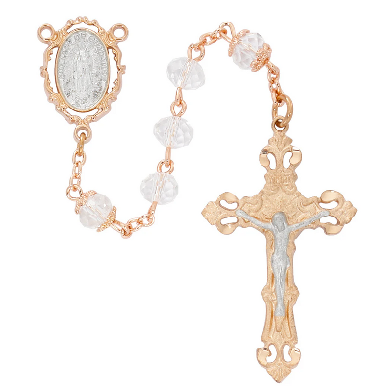 Our Lady of Guadalupe Rosary - Crystal Rose Gold Boxed