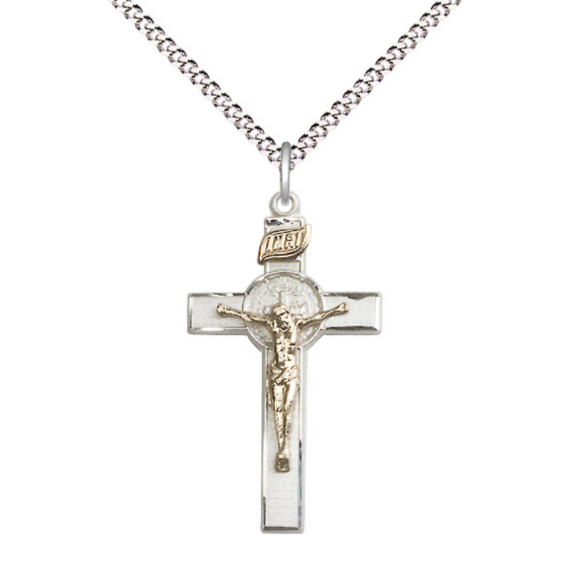 Two-Tone Gold Filled and Sterling Silver St. Benedict Crucifix 18"