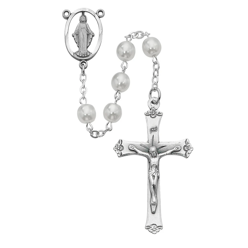 Rosary - White Glass Rosary Boxed