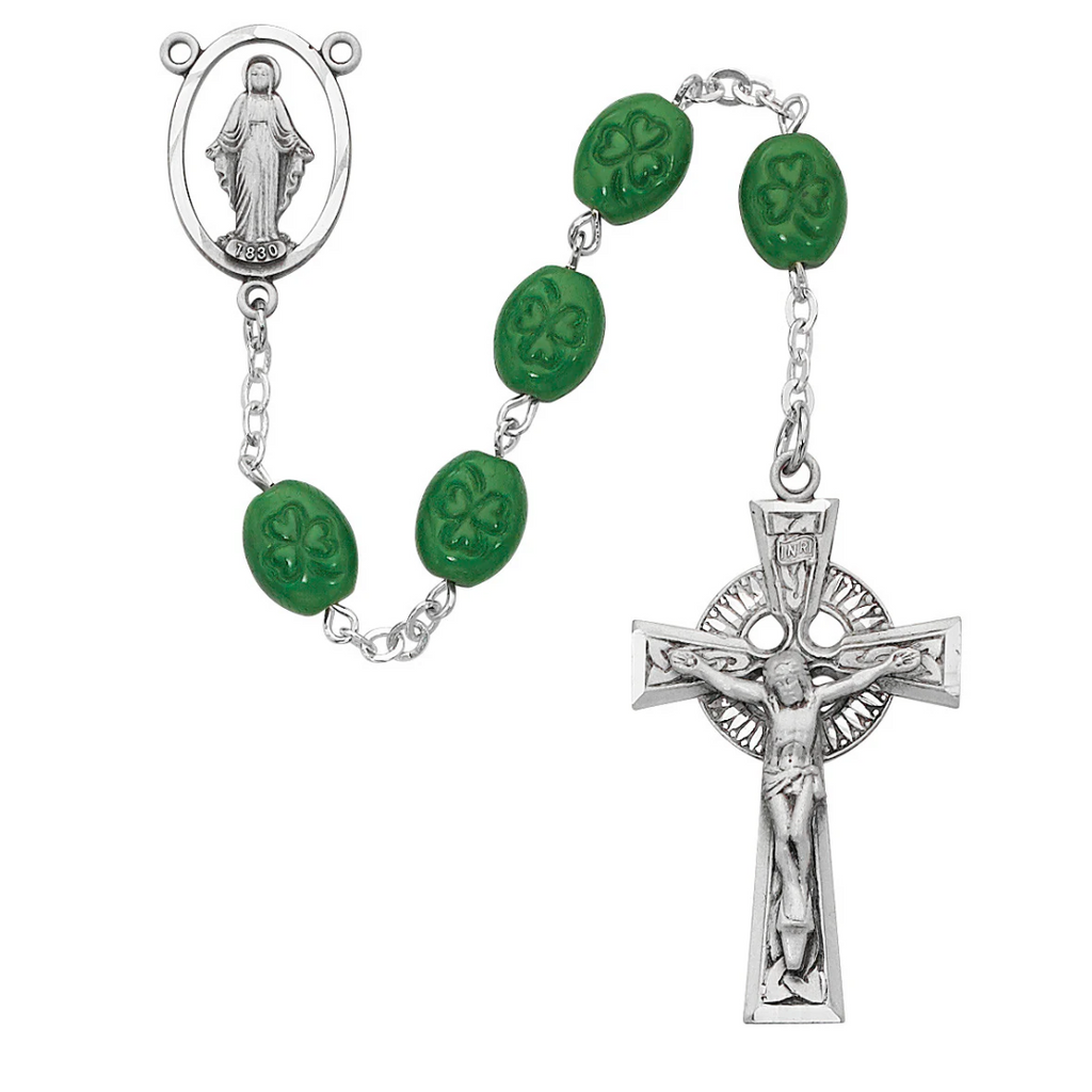 Irish Shamrock Rosary, Sterling Silver