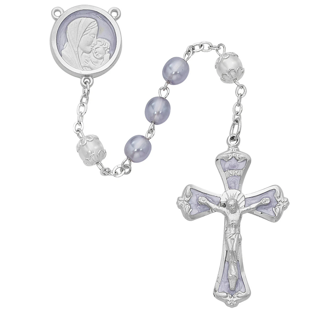 Mother and Child Rosary - Purple Pearl like  Rosary Boxed