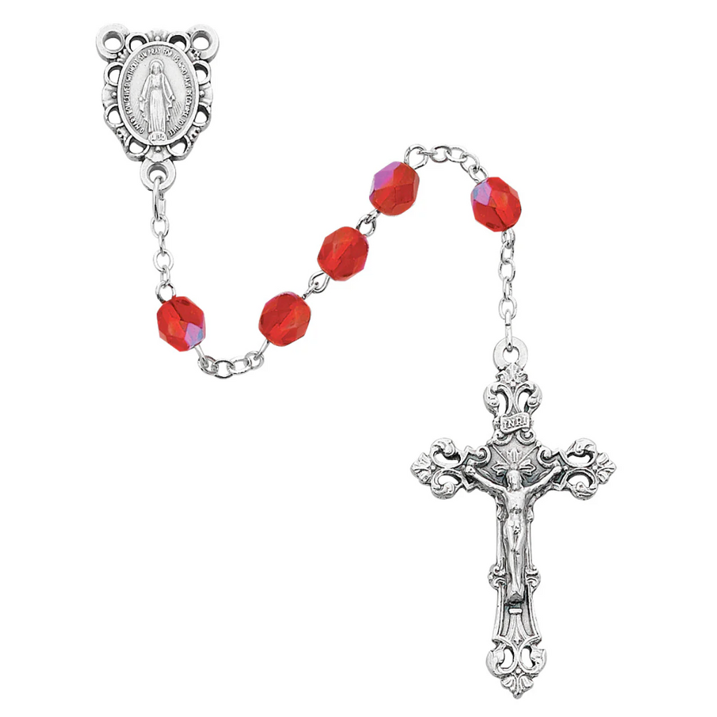 Birthstone Rosary - Red Glass July Rosary Boxed