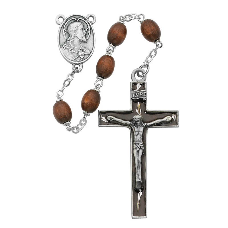 Rosary - Brown Oval Wood Rosary Boxed