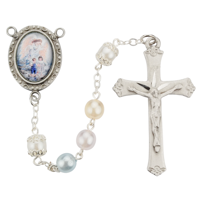 Guardian Angel Rosary - Multi Pearl like Boxed