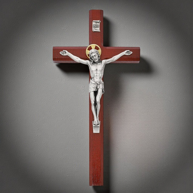Crucifix - 10" Cherry Stained Crucifix, Boxed
