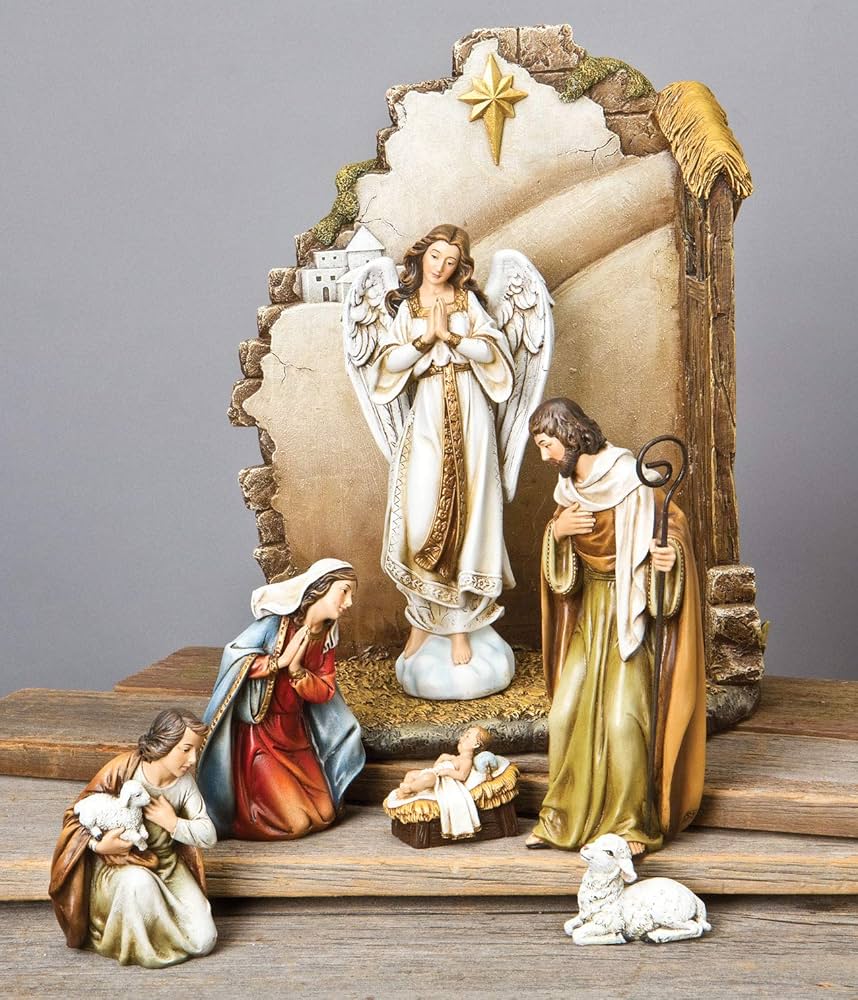 Nativity Set with Back Wall 12"H 7 pcs