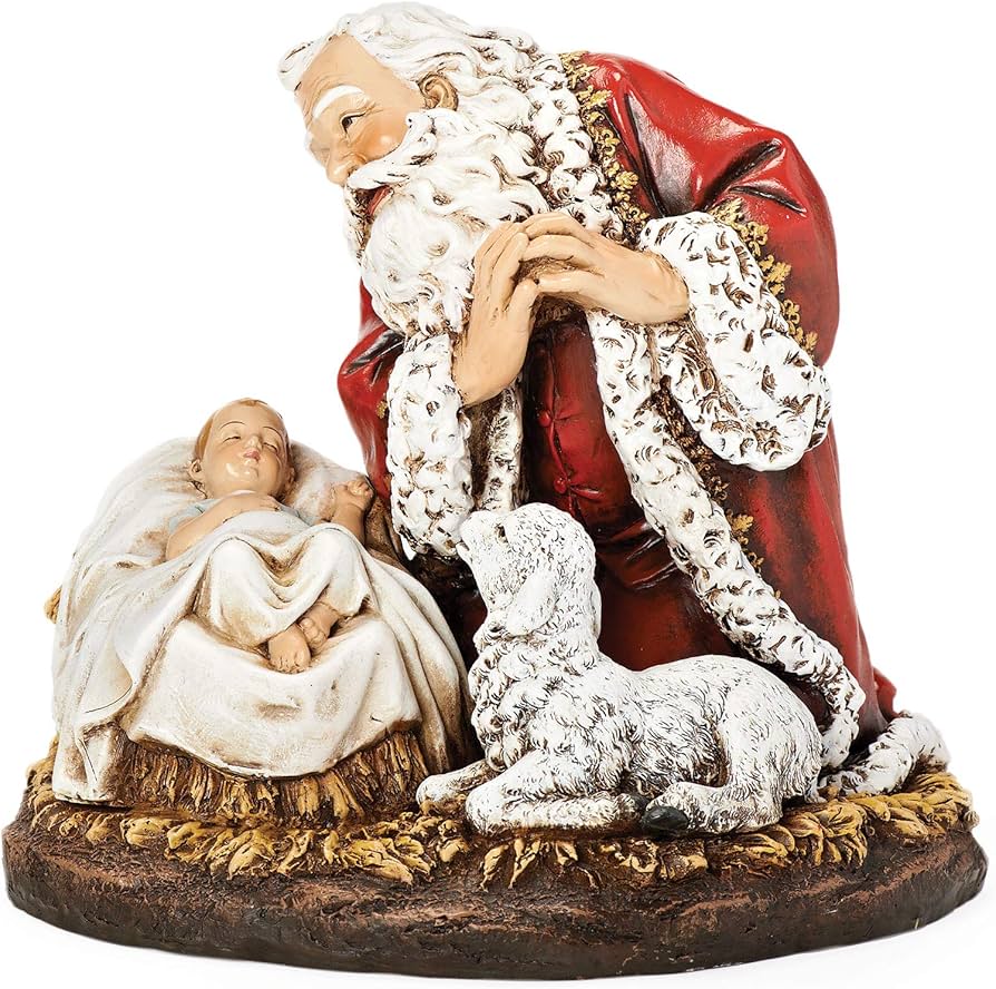 Santa Kneeling to Baby Jesus Statue 8"H