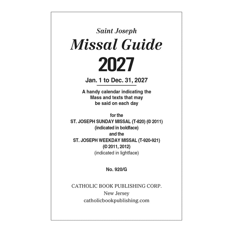 St. Joseph Missal Guide for 2027, white cover, SKU 920G27