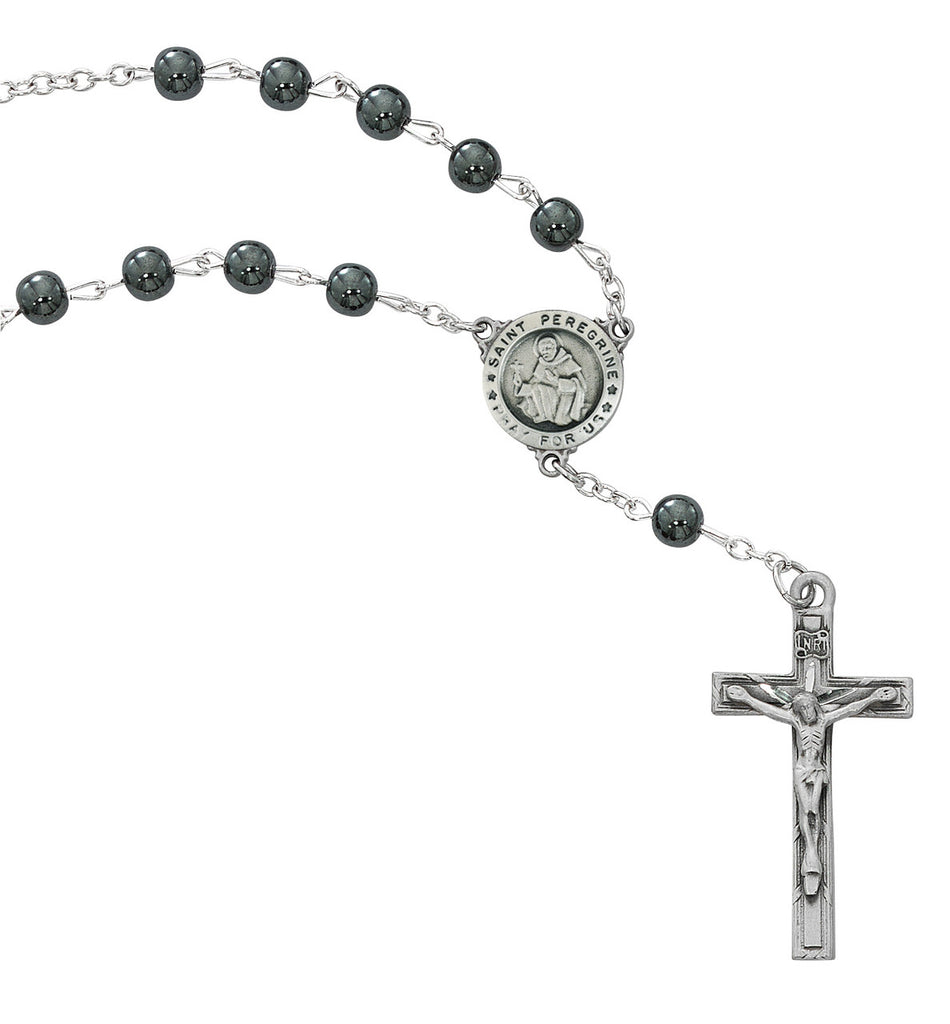 Auto Rosary - St. Peregrine Auto Rosary with Hematite Beads