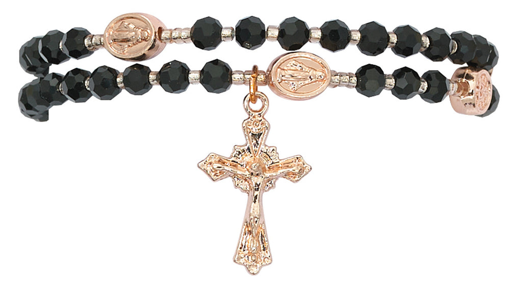 Rosary Twist Bracelet, Crystal and Copper (Black)