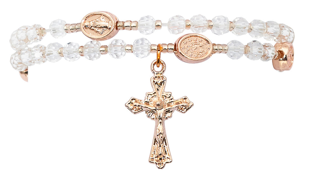 Rosary Twist Bracelet, Crystal and Copper (White)