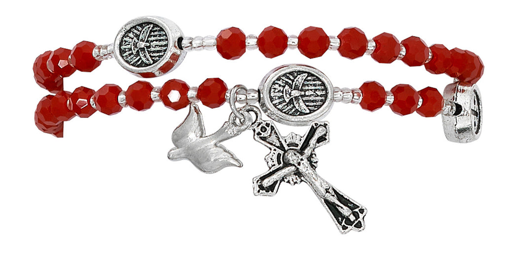 Rosary Twist Bracelet, Red and Silver
