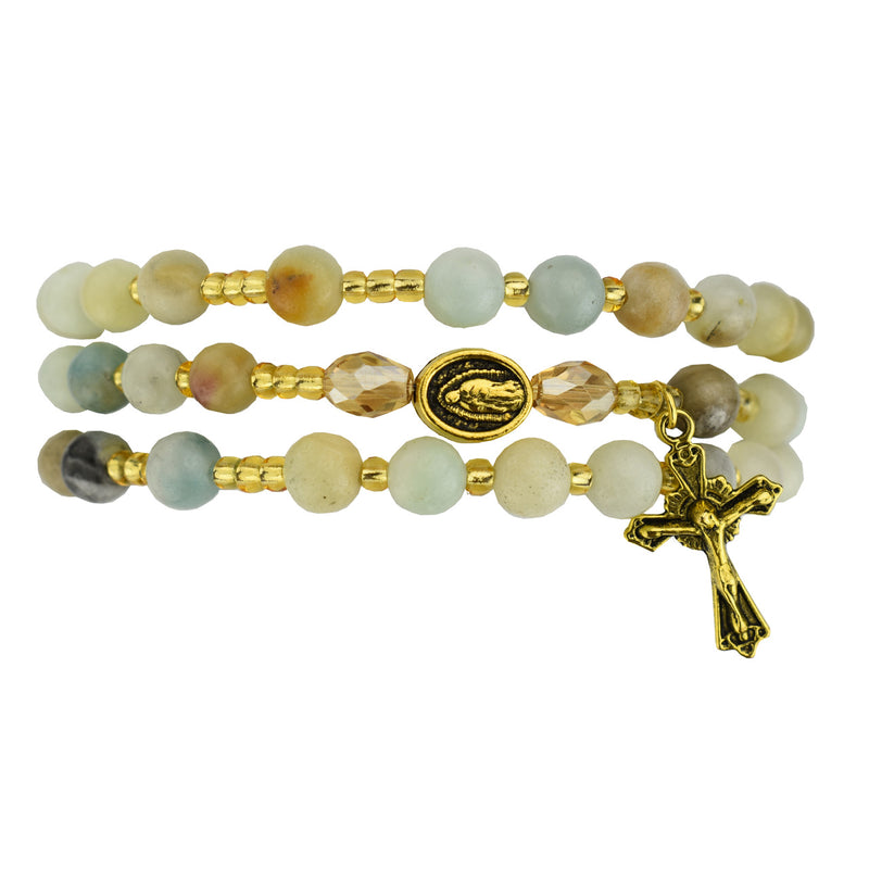 Our Lady of Guadalupe Amazonite Twistable Rosary Bracelet